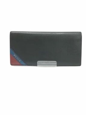 Prada Saffiano Stripe Black Leather Wallet Nero Oceano